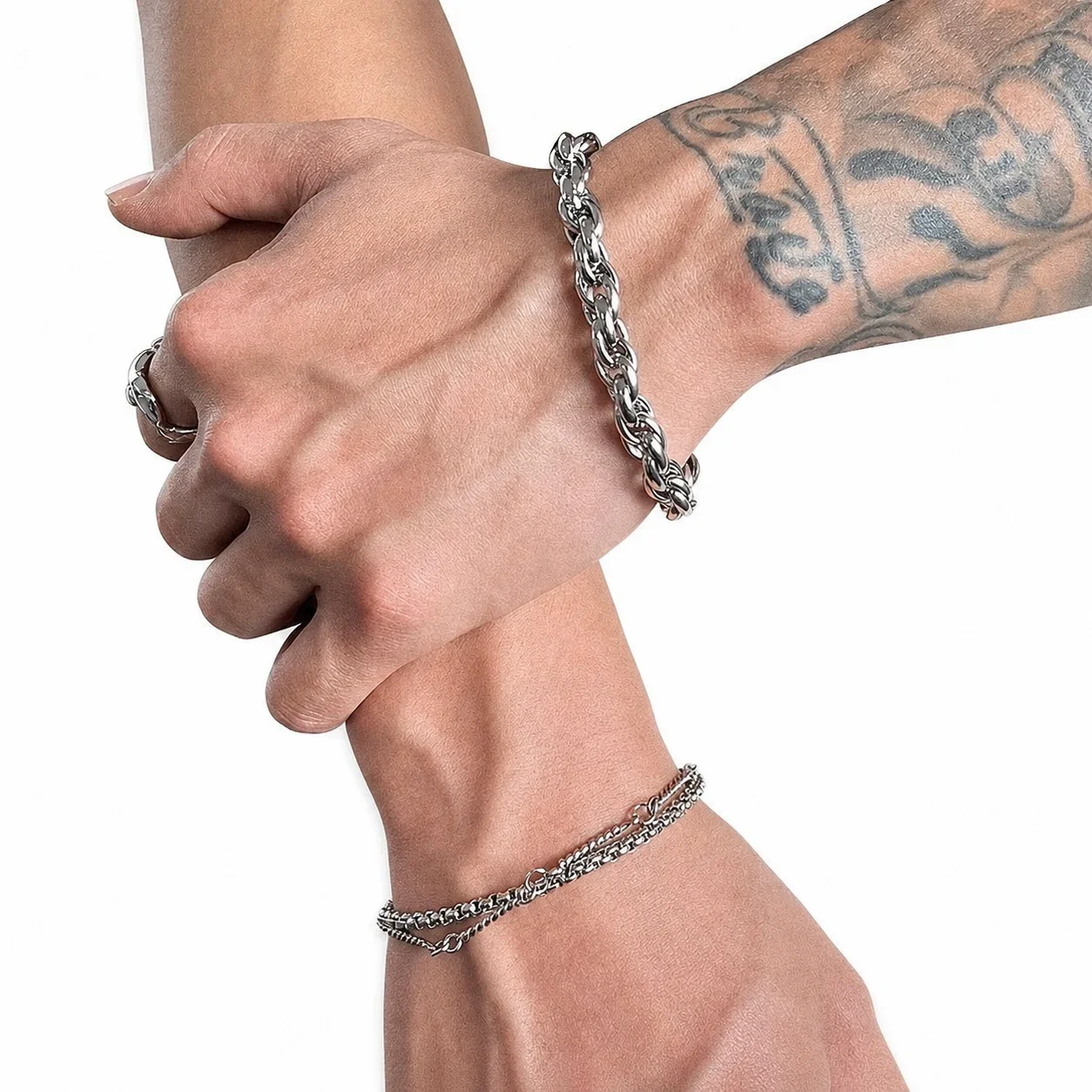 Bold Stainless Steel Silver-Tone Rope Link Chain Bracelet