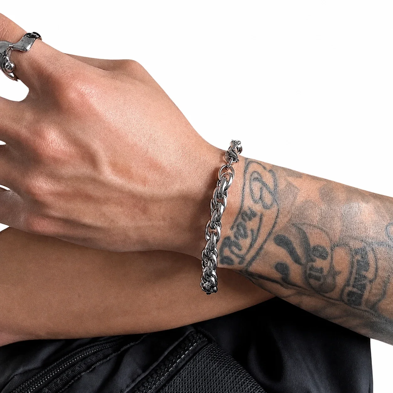 Bold Stainless Steel Silver-Tone Rope Link Chain Bracelet