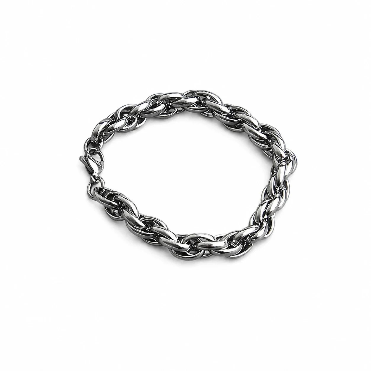 Bold Stainless Steel Silver-Tone Rope Link Chain Bracelet