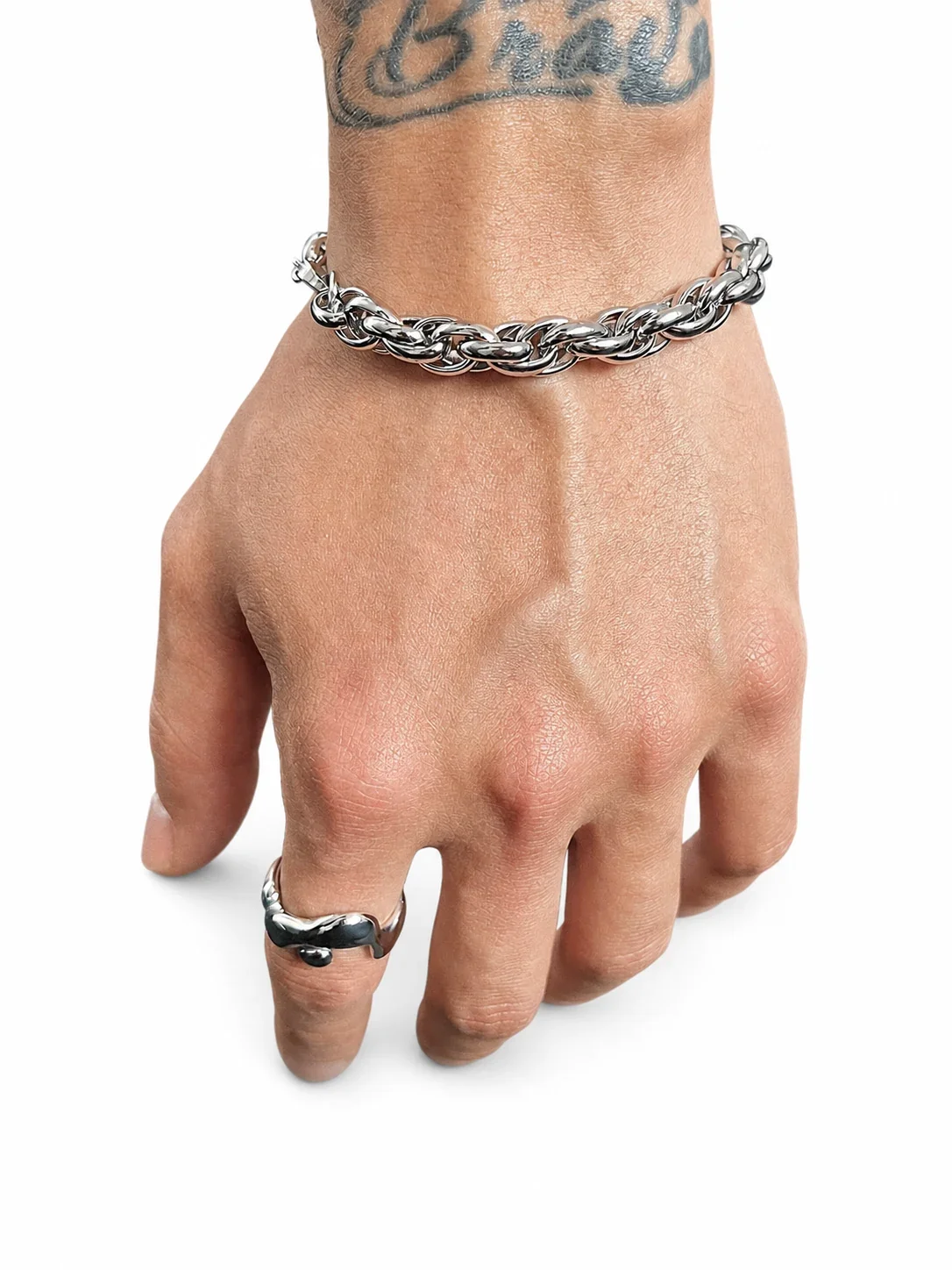 Bold Stainless Steel Silver-Tone Rope Link Chain Bracelet - Silver cm
