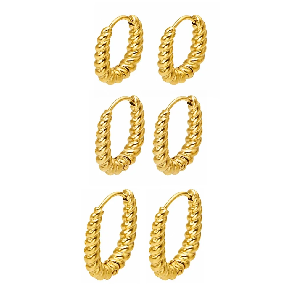 Brincos de Argola Ovais Torcidos, Aço Inoxidável 316 com Banho Dourado
