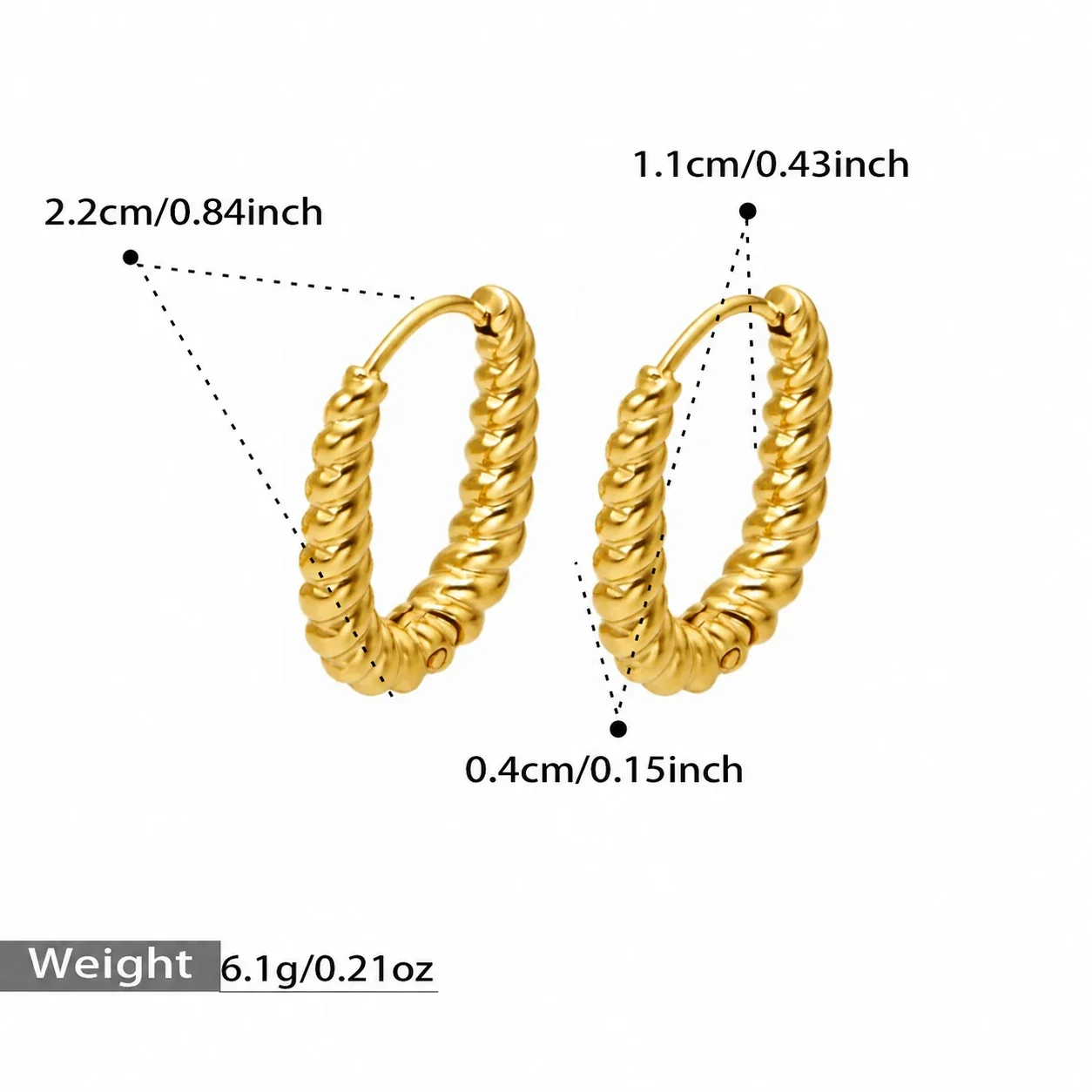 Produktfoto: Gedrehte ovale Creolen aus vergoldetem 316 Edelstahl