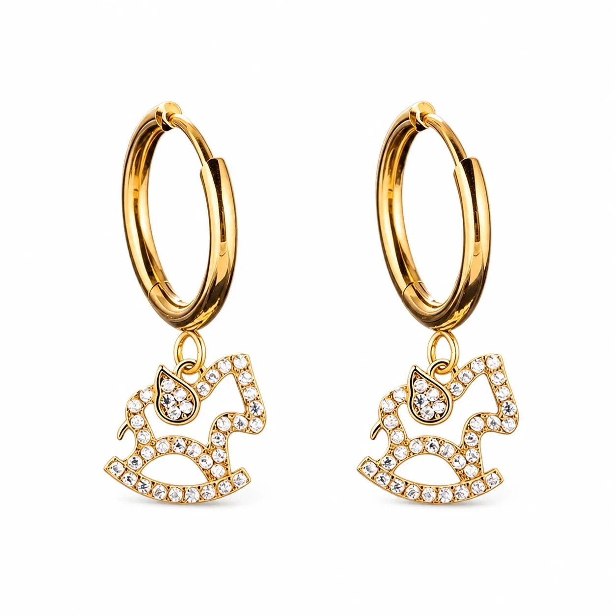 Polished 316 Stainless Square CZ Drop Hoop Earrings