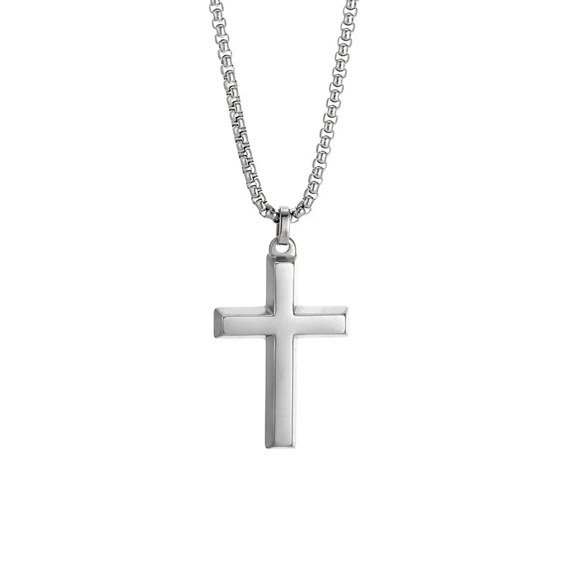 Cross Pendant Necklace with Box Chain Stainless Steel