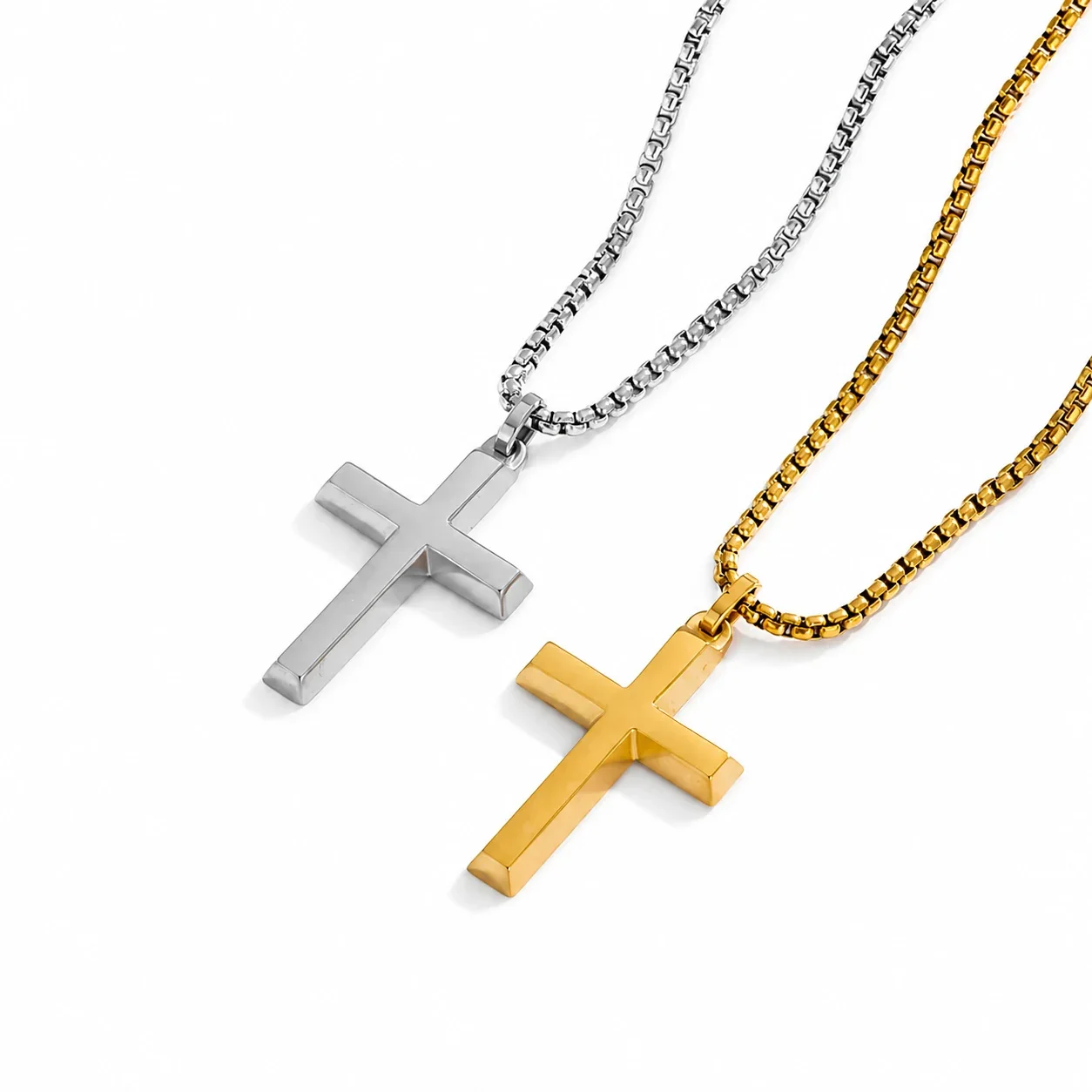 Produktfoto: Kreuzanhänger Edelstahl Halskette mit Box Chain