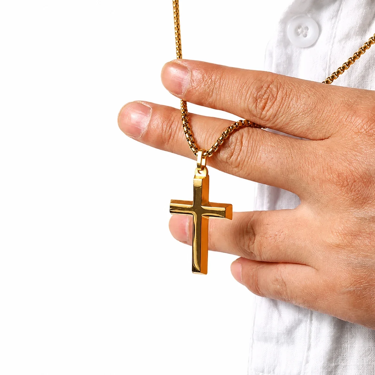 Produktfoto: Kreuzanhänger Edelstahl Halskette mit Box Chain