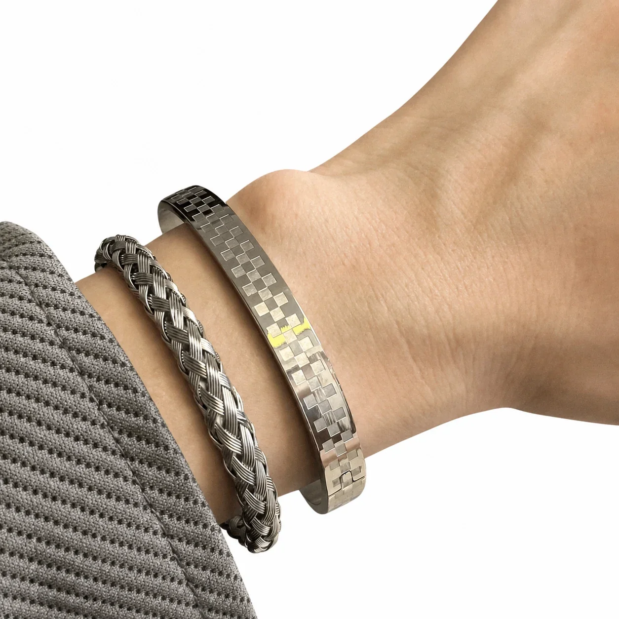 Braided Stainless Steel Open-End Textured Cuff Bracelet
