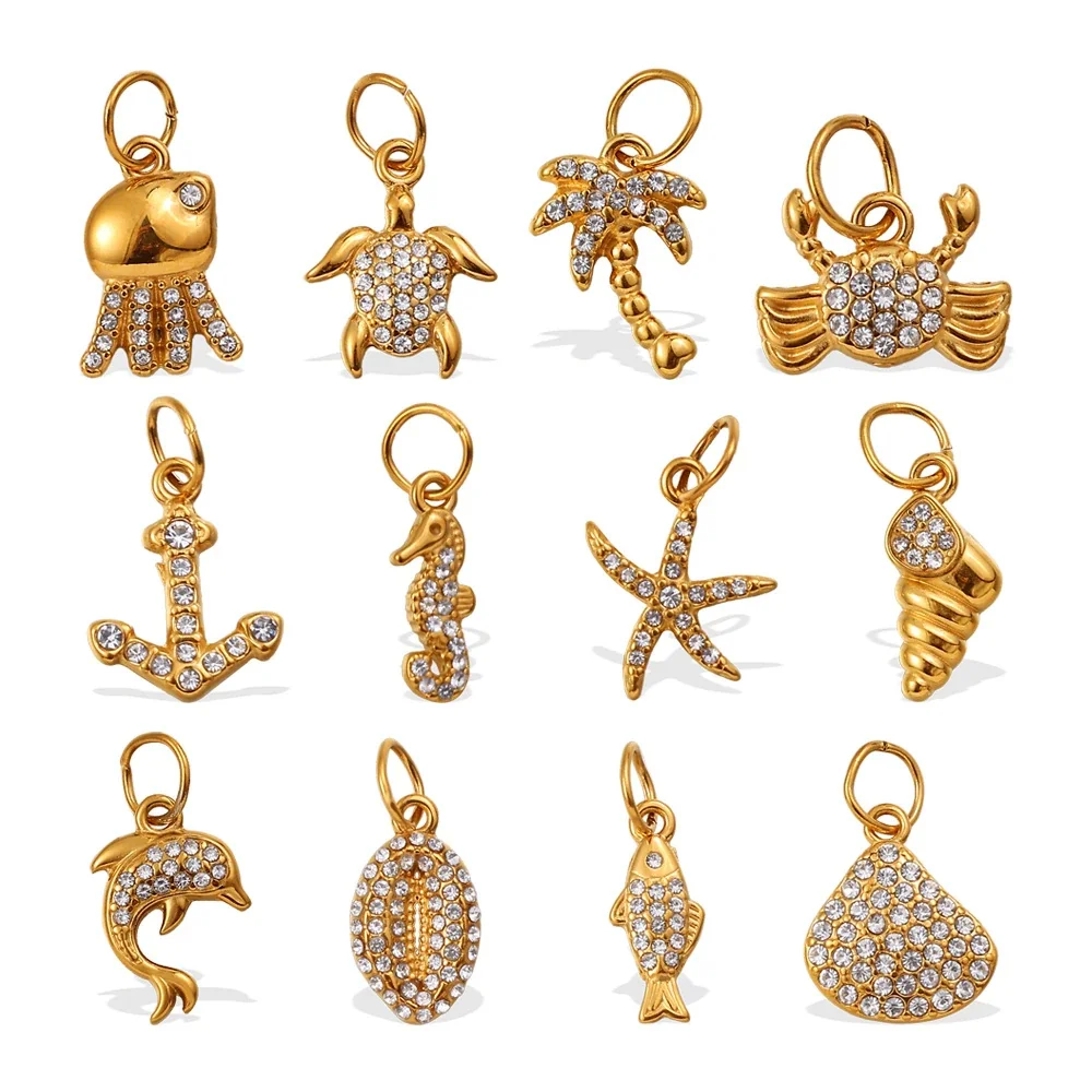 Playful Gold PVD Stainless Steel Pavé Sea Pendant Charms