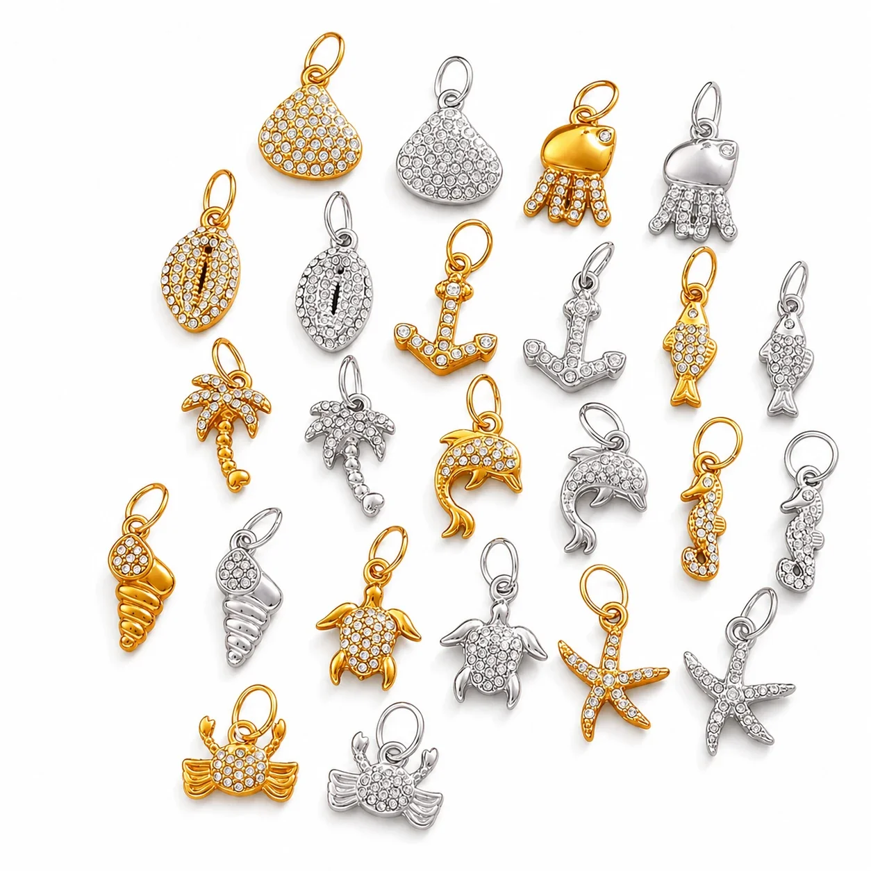 Photo produit : Jolies Breloques Pendentif Océan en Acier Inoxydable, Pavé et PVD Doré