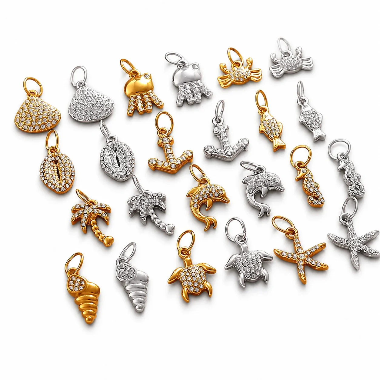 Photo produit : Jolies Breloques Pendentif Océan en Acier Inoxydable, Pavé et PVD Doré