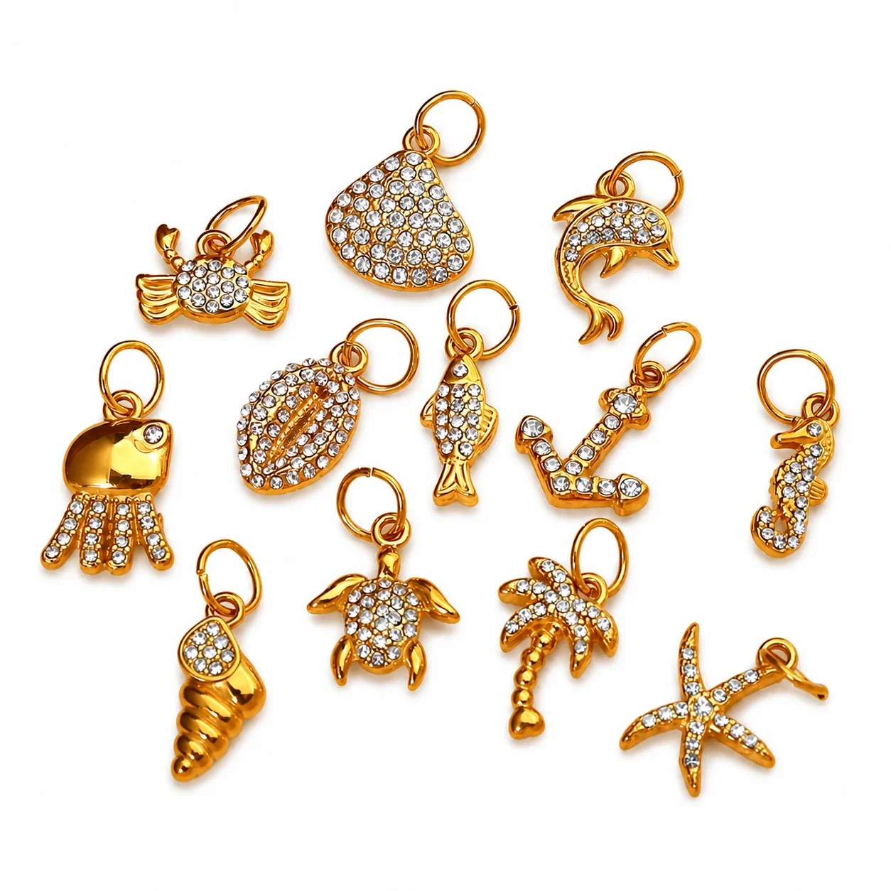 Photo produit : Jolies Breloques Pendentif Océan en Acier Inoxydable, Pavé et PVD Doré