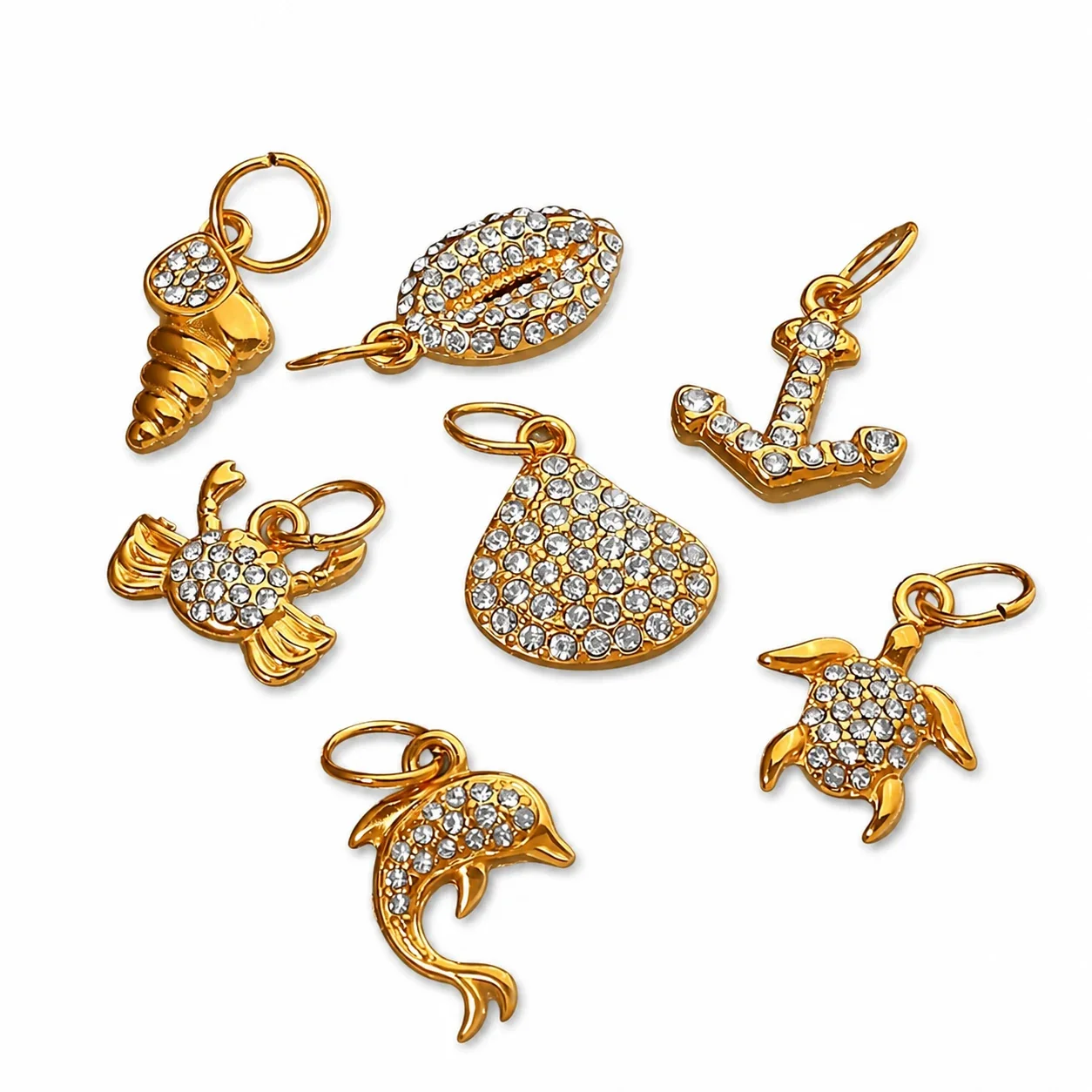 Photo produit : Jolies Breloques Pendentif Océan en Acier Inoxydable, Pavé et PVD Doré