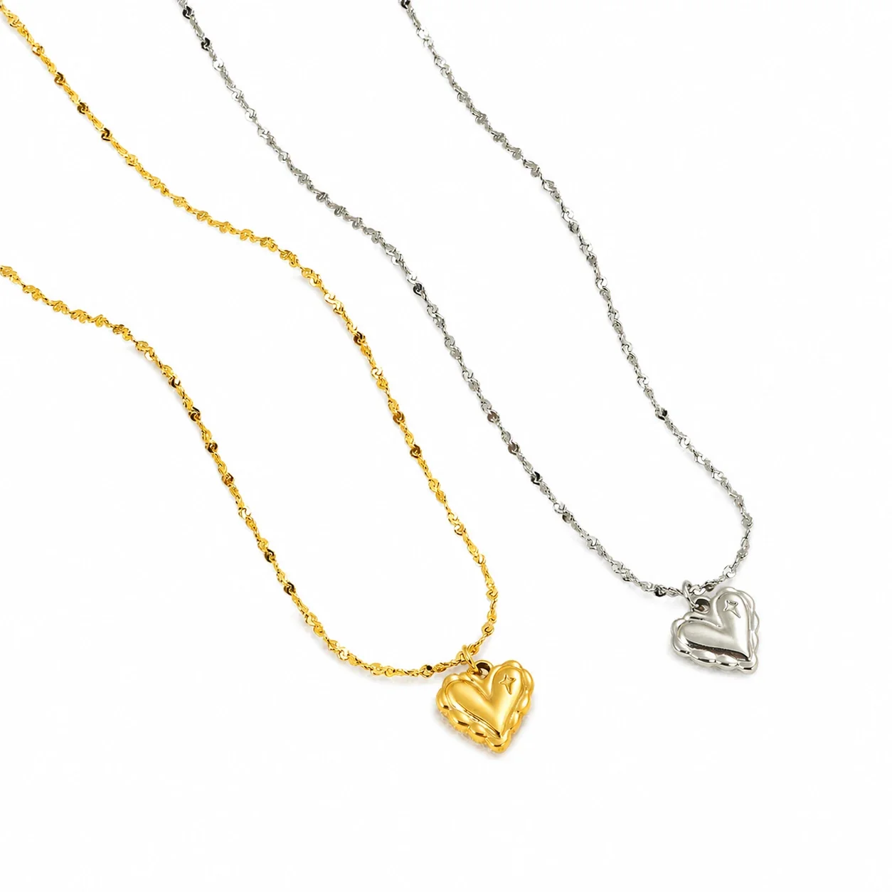 Romantic Plated Stainless Steel Puffy Heart Satellite Necklace