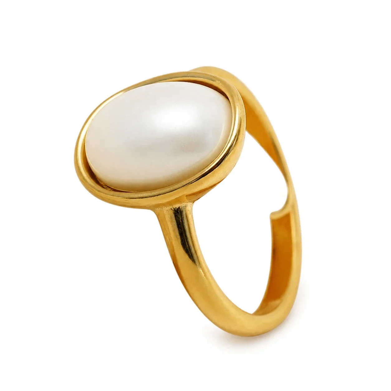 Oval Pearl-effect-Effect Bezel 14k Gold-Plated 316 Stainless Steel Ring