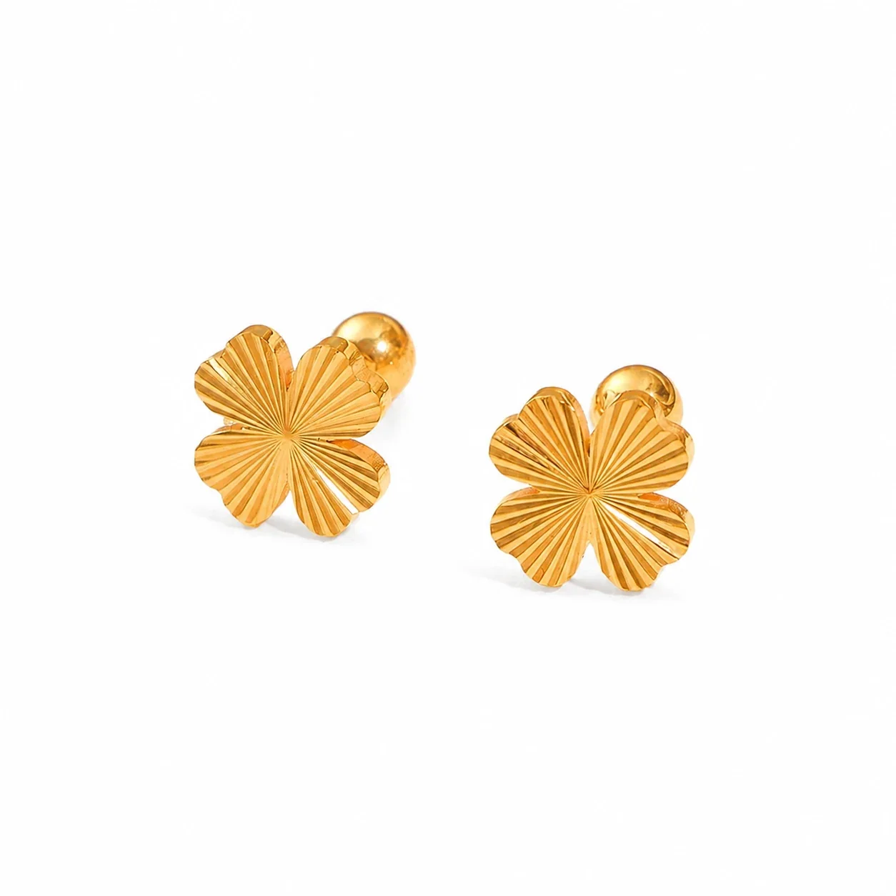 Radiant Gold PVD Fluted Four-Leaf Clover Stud Earrings