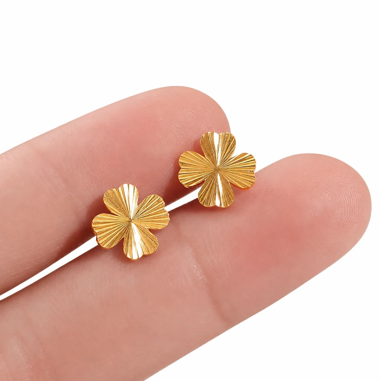 Radiant Gold PVD Fluted Four-Leaf Clover Stud Earrings