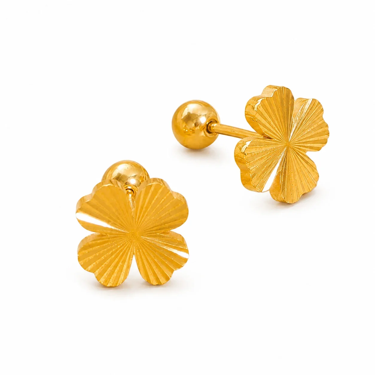 Radiant Gold PVD Fluted Four-Leaf Clover Stud Earrings