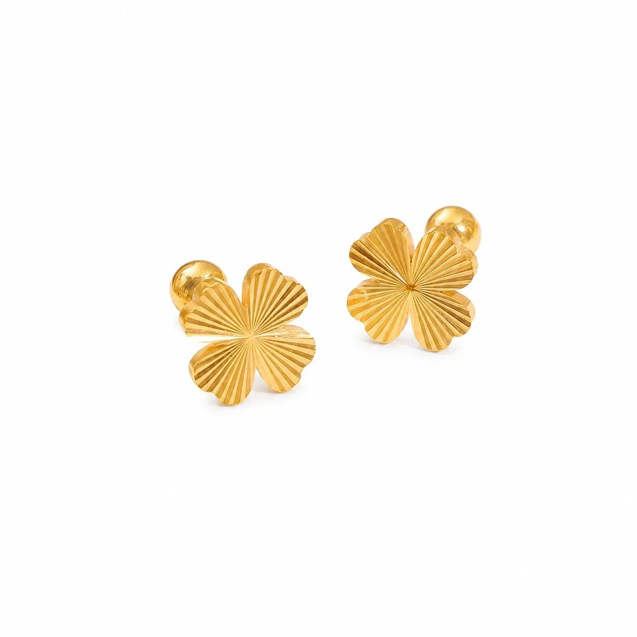 Radiant Gold PVD Fluted Four-Leaf Clover Stud Earrings