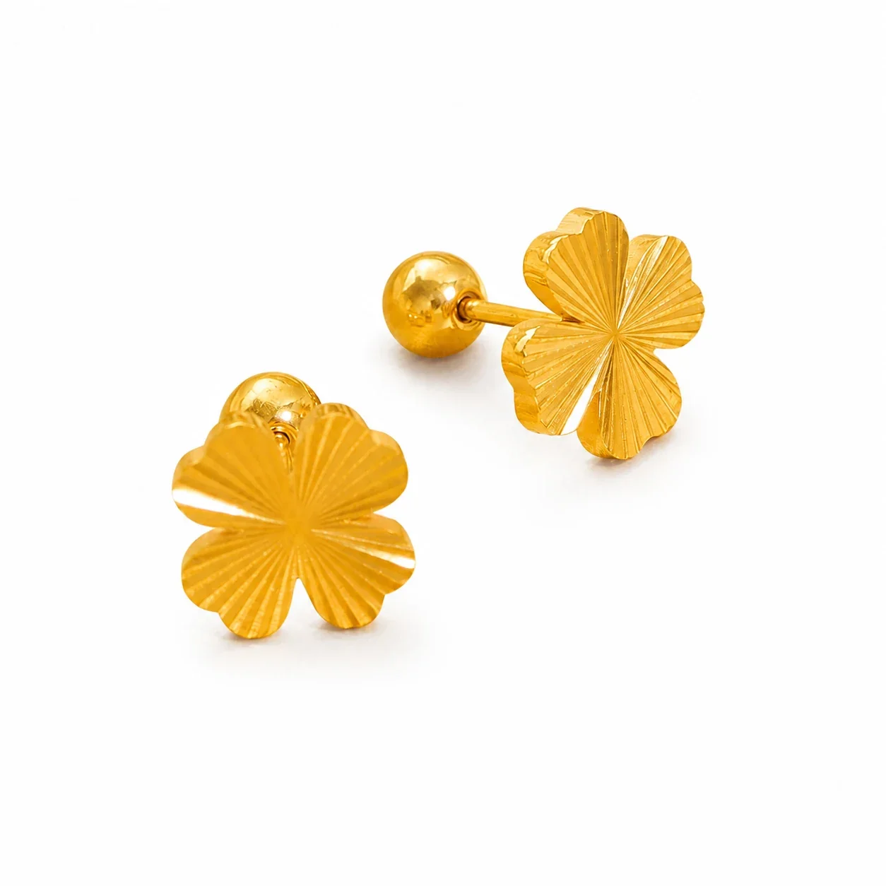 Radiant Gold PVD Fluted Four-Leaf Clover Stud Earrings