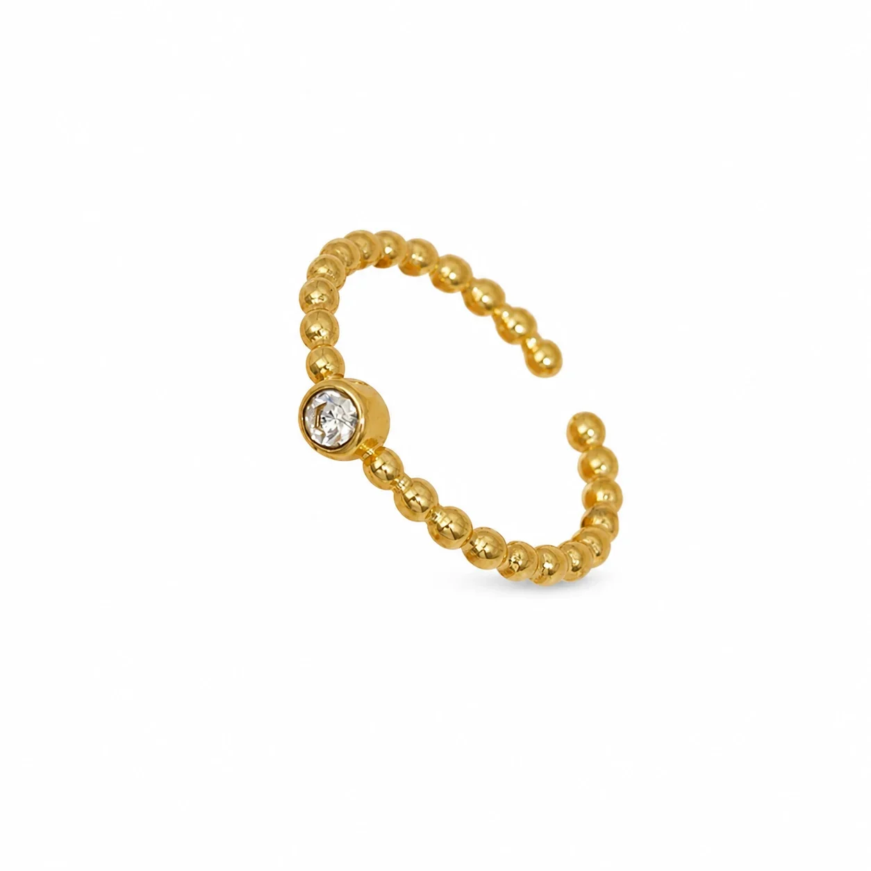 Delicate Gold-Plated Bead Band Bezel Crystal Ring
