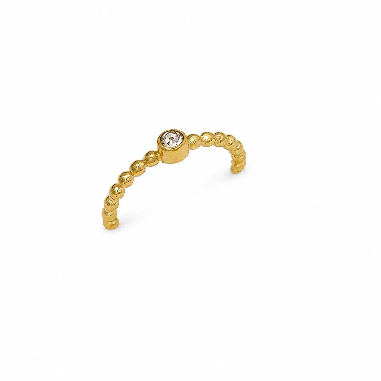 Delicate Gold-Plated Bead Band Bezel Crystal Ring