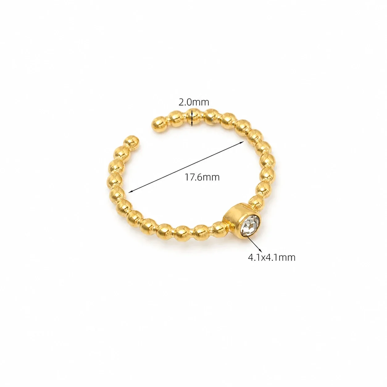 Delicate Gold-Plated Bead Band Bezel Crystal Ring