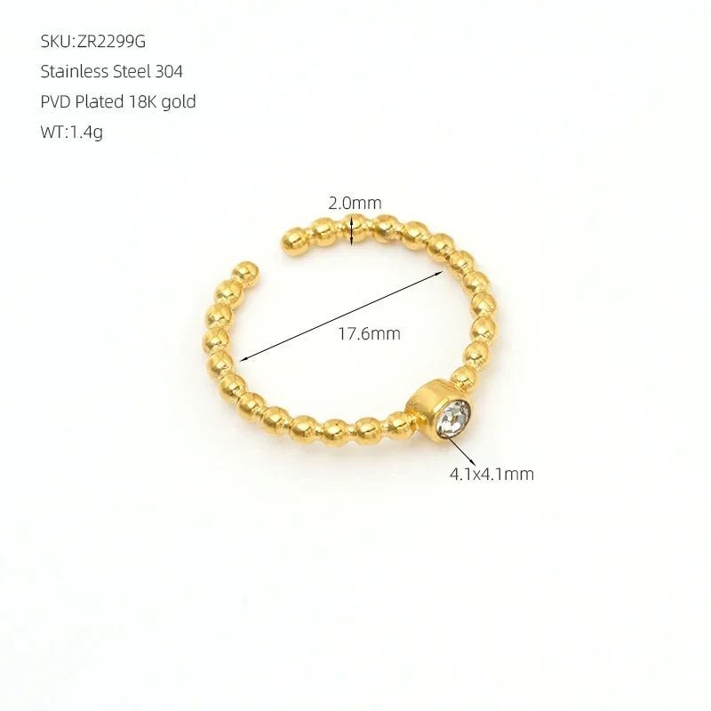 Delicate Gold-Plated Bead Band Bezel Crystal Ring - Gold