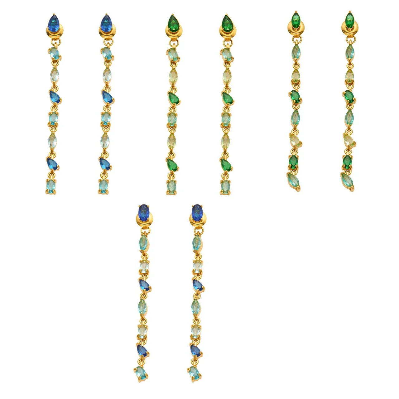 Druppeloorbellen met marquise CZ-ketting, goudkleurig roestvrij staal