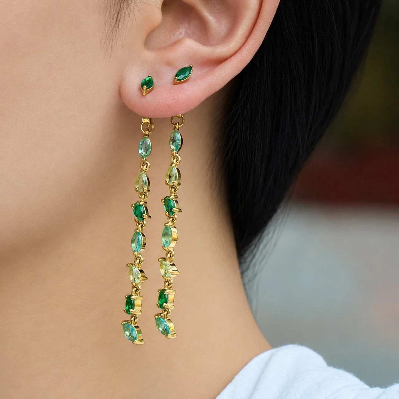 Druppeloorbellen met marquise CZ-ketting, goudkleurig roestvrij staal productfoto