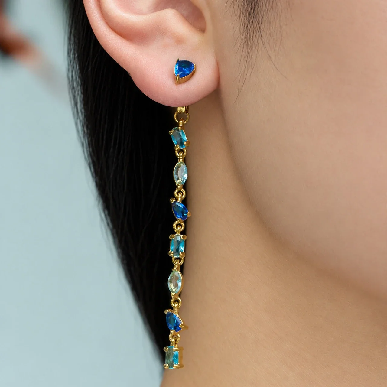 Druppeloorbellen met marquise CZ-ketting, goudkleurig roestvrij staal productfoto