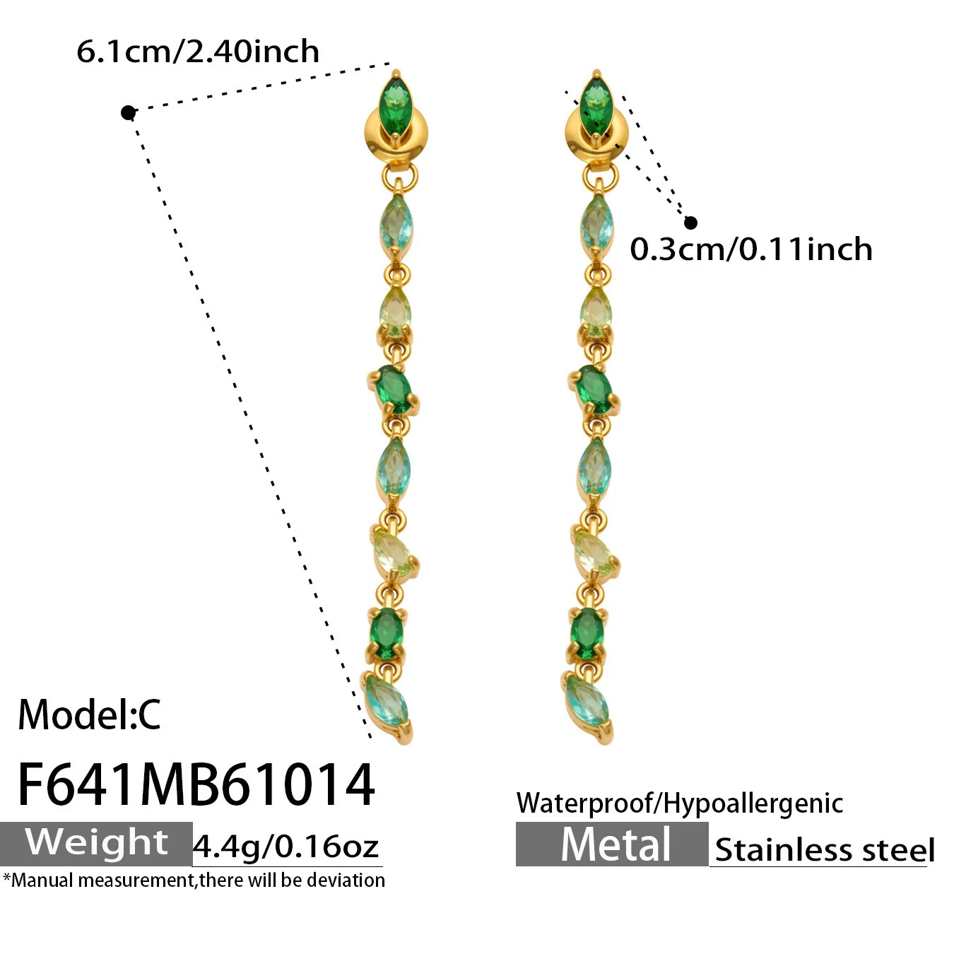 Druppeloorbellen met marquise CZ-ketting, goudkleurig roestvrij staal productfoto