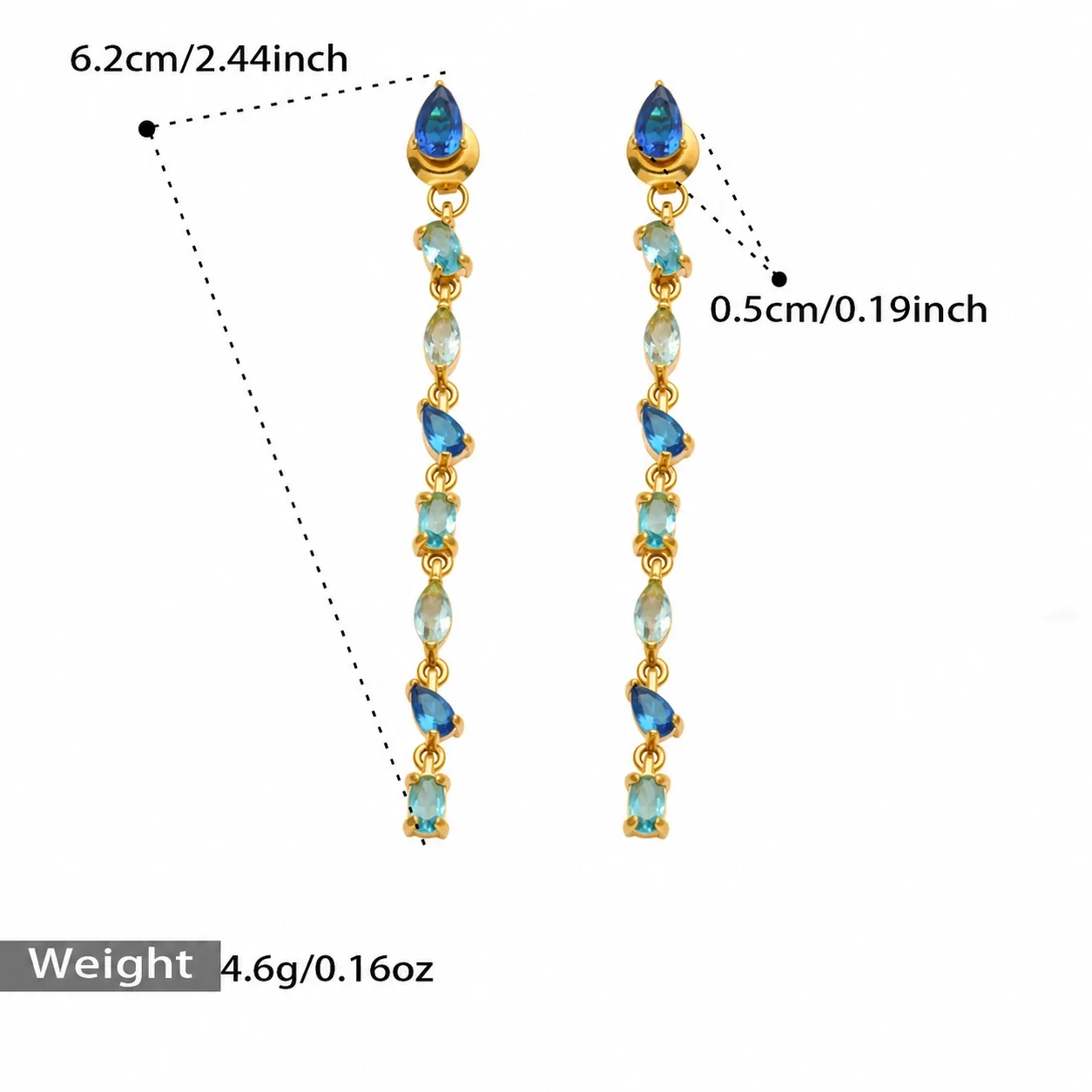 Druppeloorbellen met marquise CZ-ketting, goudkleurig roestvrij staal productfoto