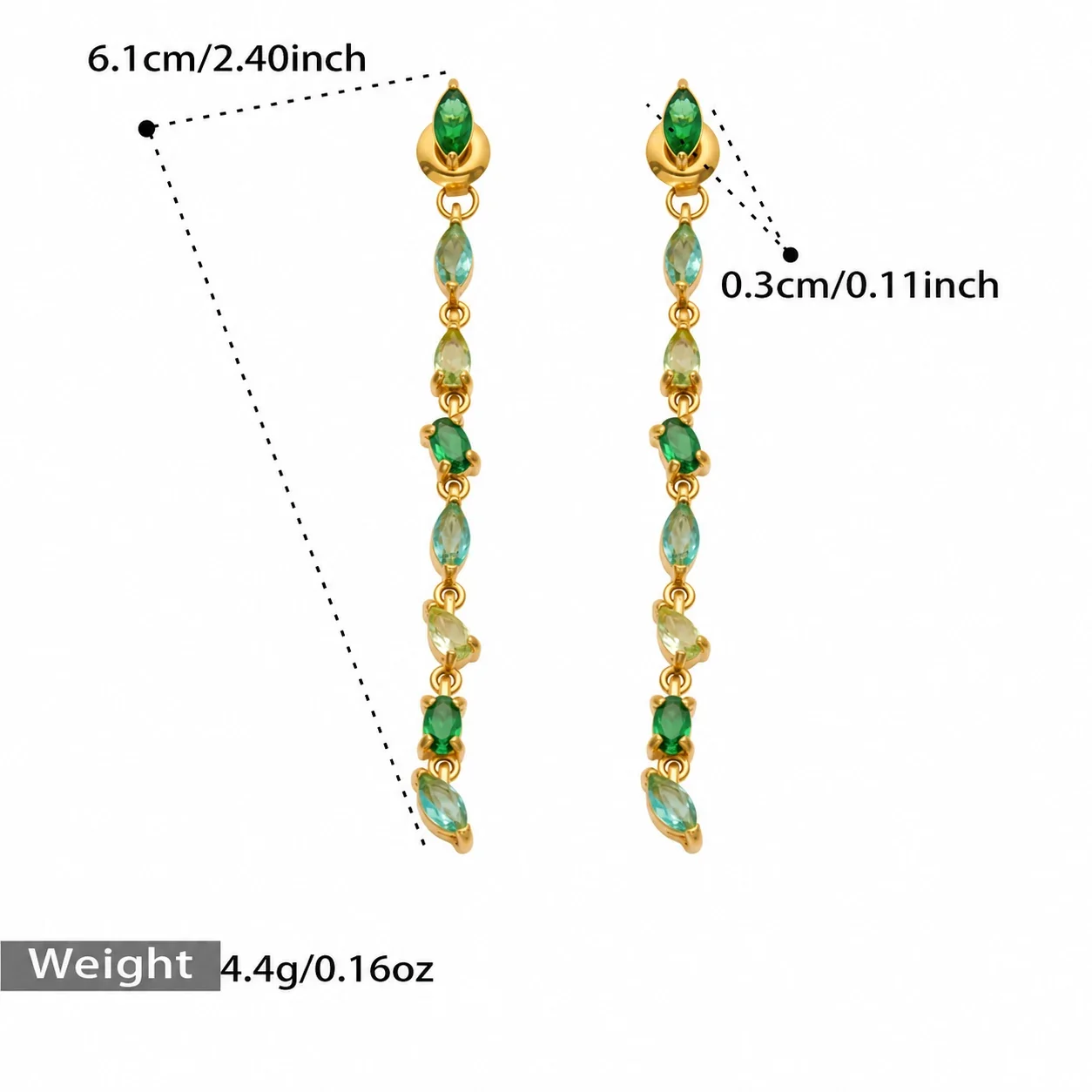 Druppeloorbellen met marquise CZ-ketting, goudkleurig roestvrij staal productfoto
