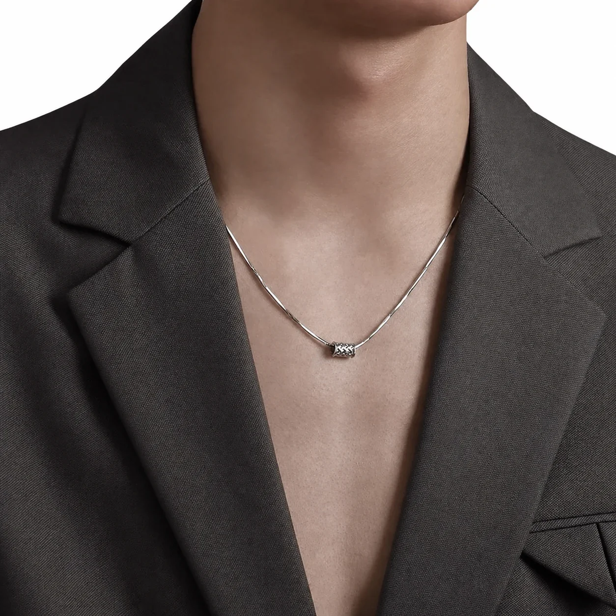 Silver-Plated Stainless Steel Woven Barrel Pendant Necklace