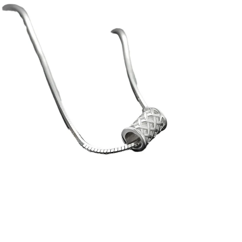 Silver-Plated Stainless Steel Woven Barrel Pendant Necklace