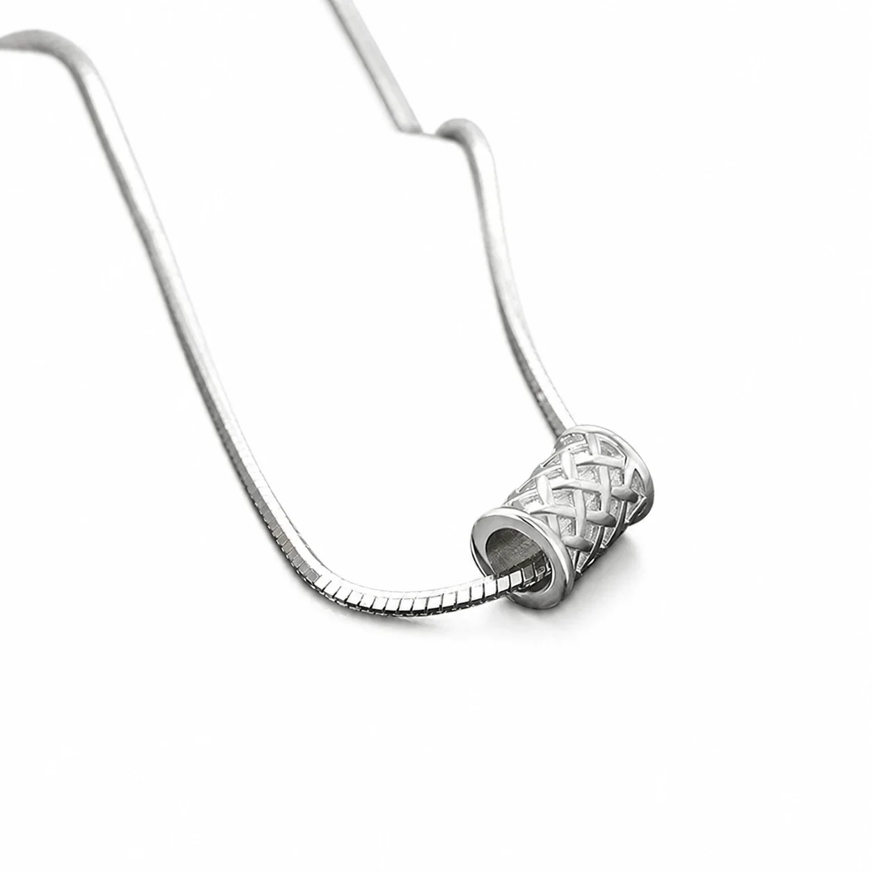 Silver-Plated Stainless Steel Woven Barrel Pendant Necklace - Silver cm