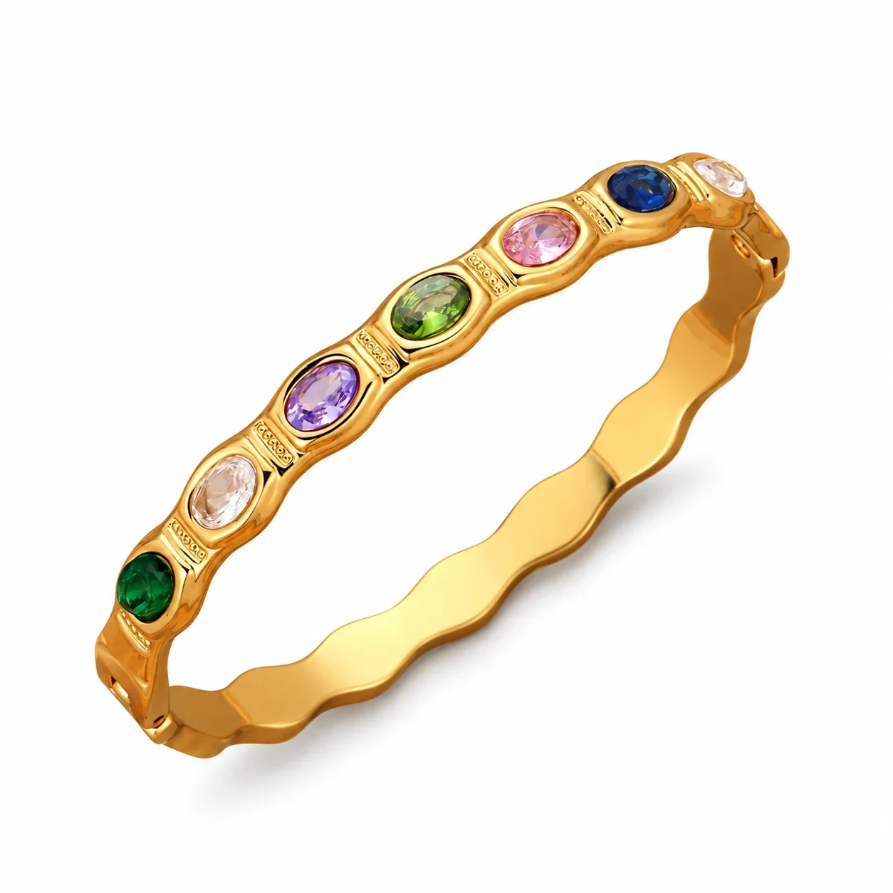 Foto do produto: Bangle Bracelet with Oval Crystal Stations, 18K Gold-Plated
