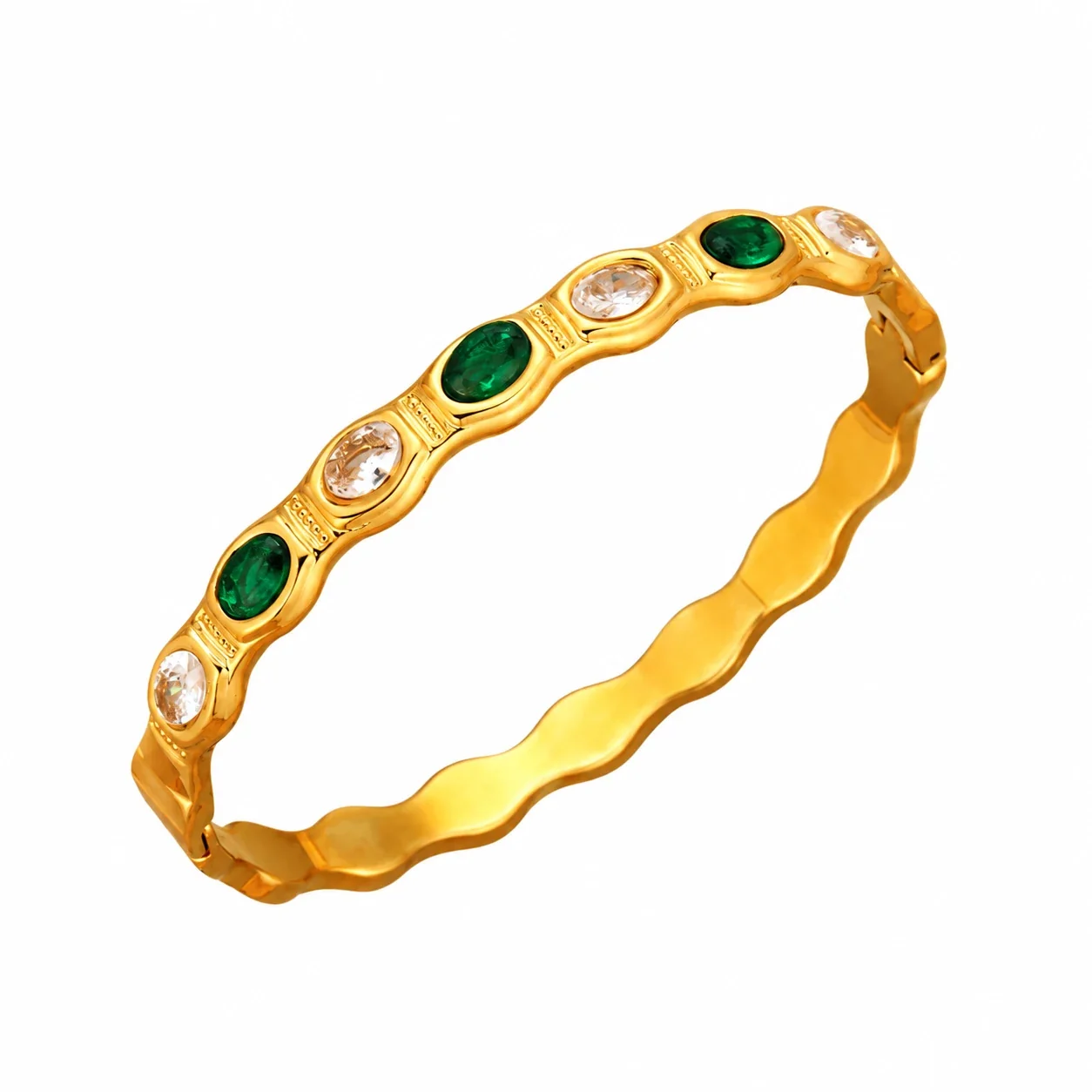 Foto do produto: Bangle Bracelet with Oval Crystal Stations, 18K Gold-Plated