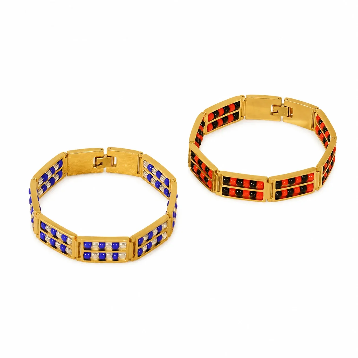 Vivid 18K Gold-Plated Double-Row Bead Link Bracelet
