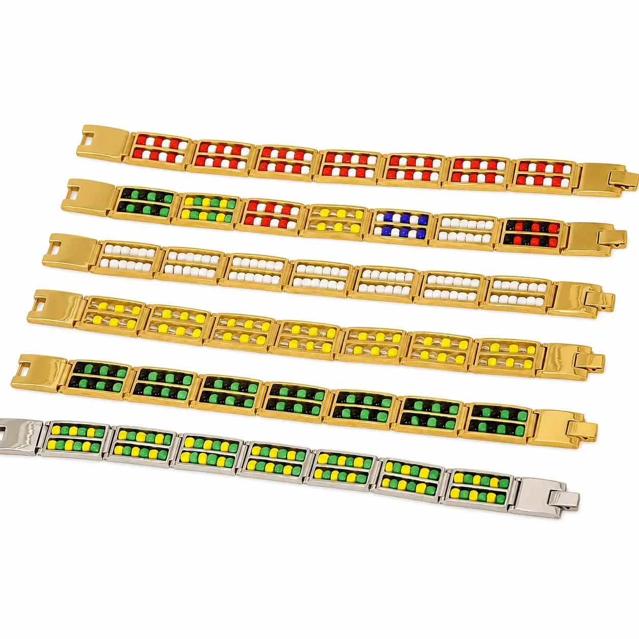 Vivid 18K Gold-Plated Double-Row Bead Link Bracelet