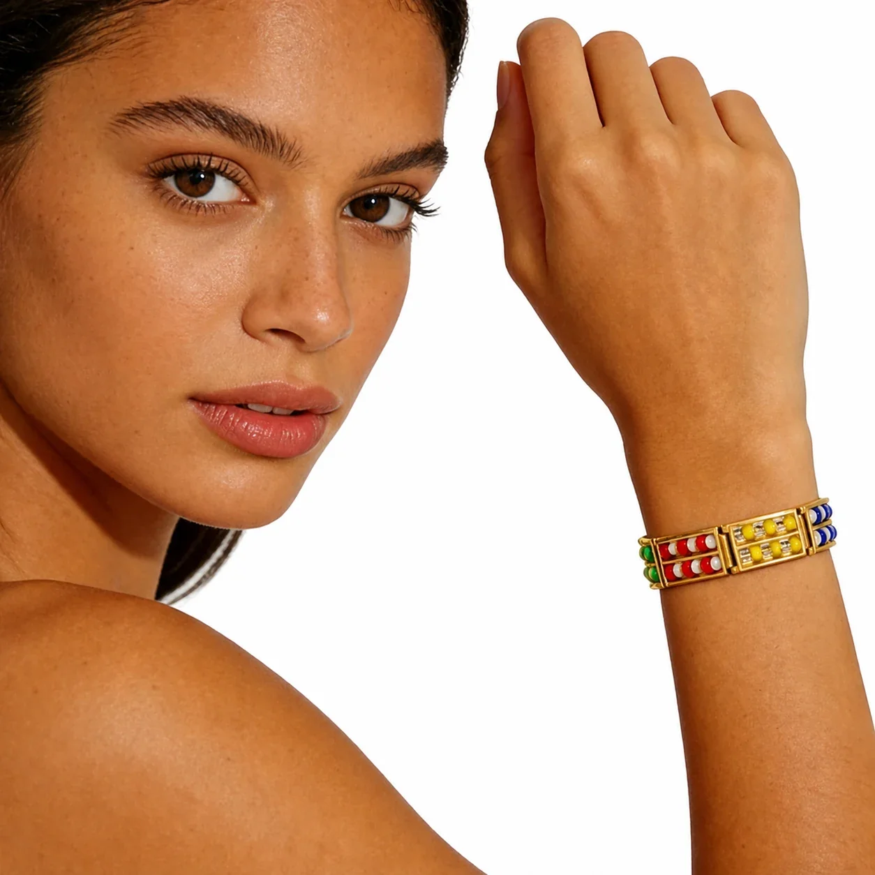Vivid 18K Gold-Plated Double-Row Bead Link Bracelet