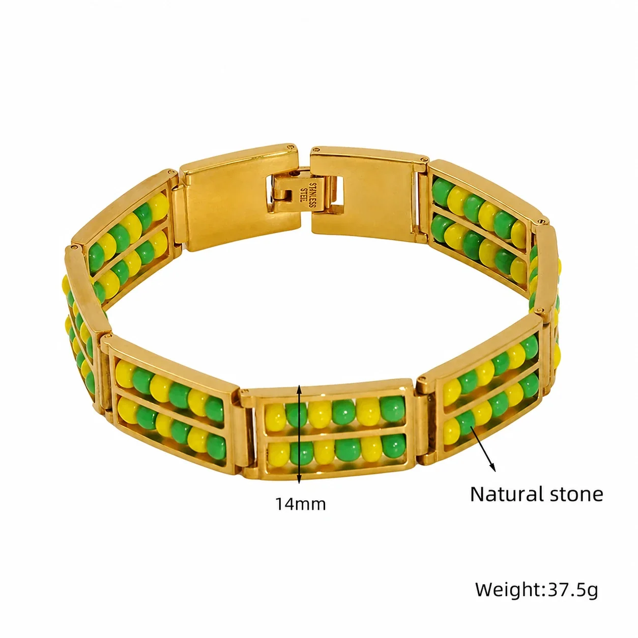 Vivid 18K Gold-Plated Double-Row Bead Link Bracelet - Gold Yellow Green