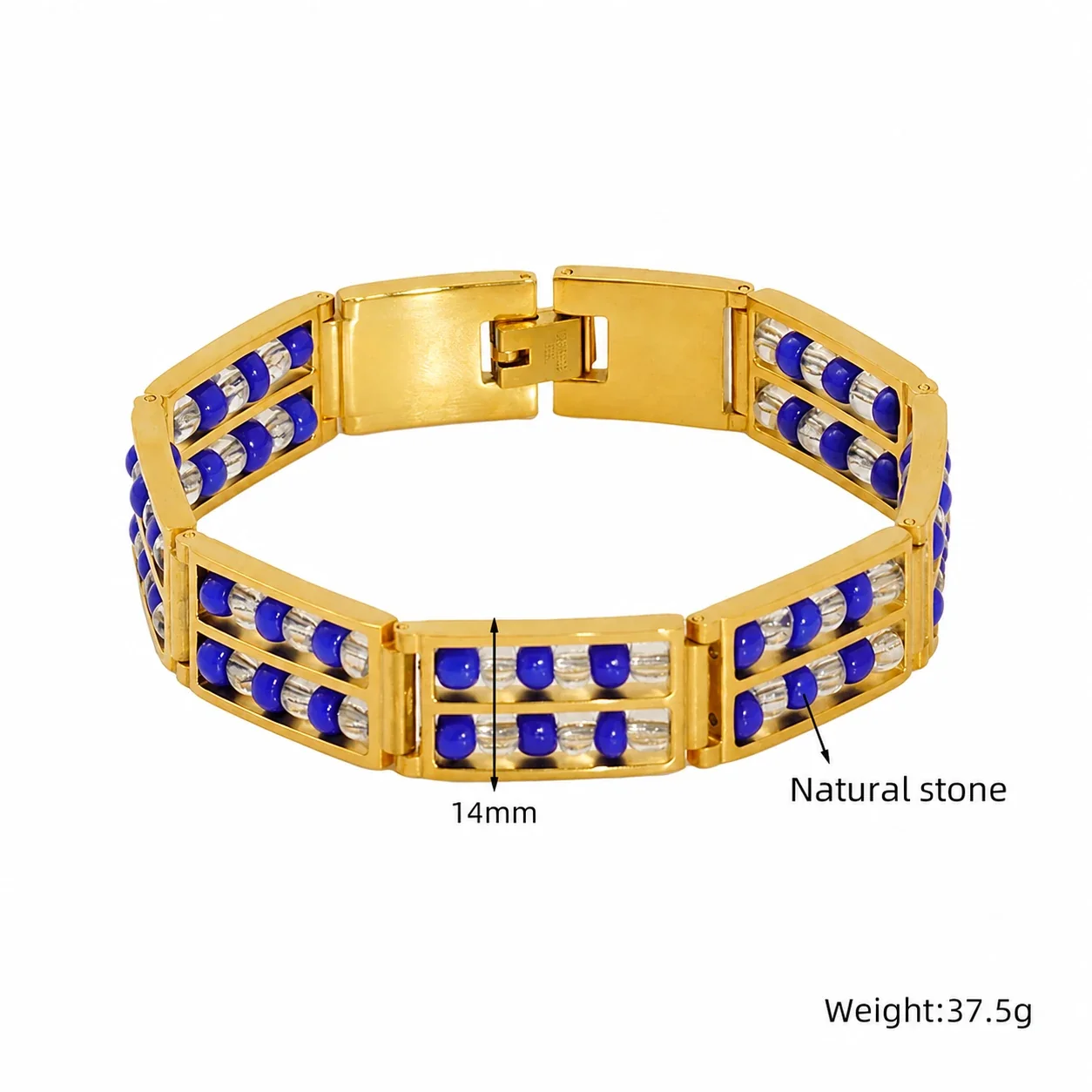Vivid 18K Gold-Plated Double-Row Bead Link Bracelet - Gold Clear Blue