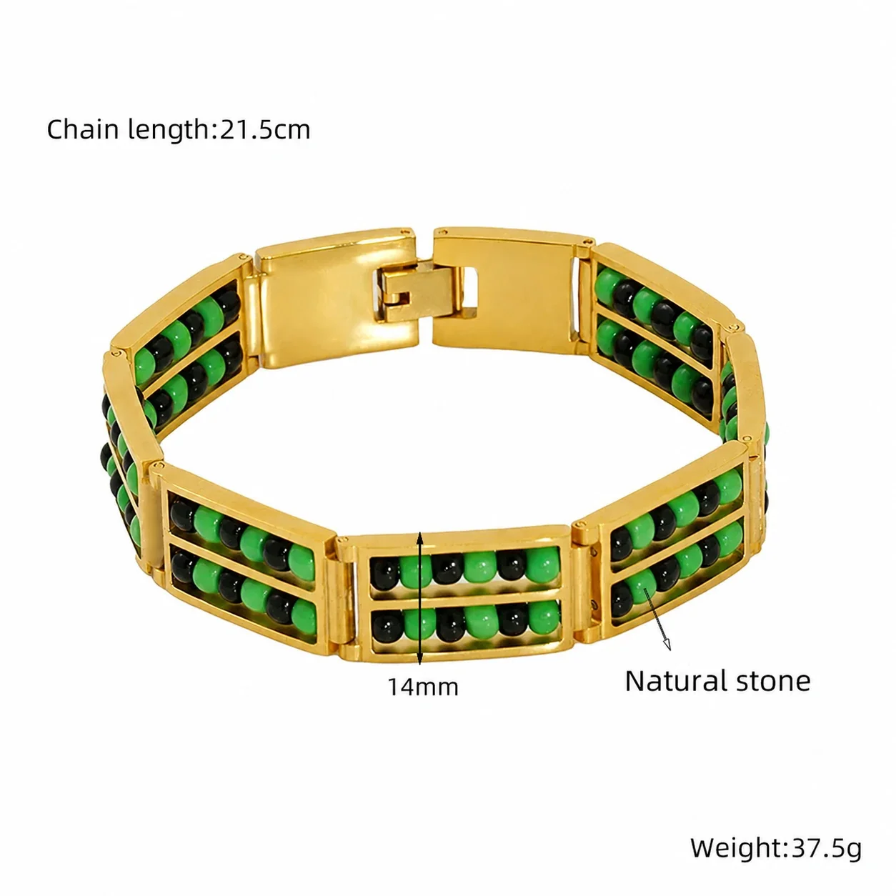 Vivid 18K Gold-Plated Double-Row Bead Link Bracelet - Gold Black Green