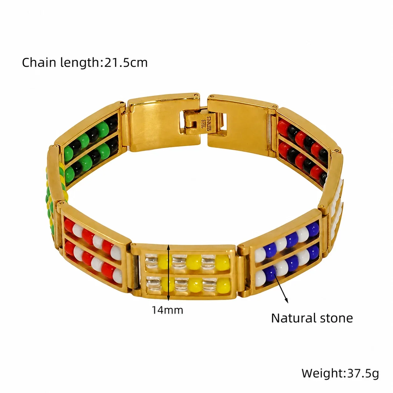 Vivid 18K Gold-Plated Double-Row Bead Link Bracelet - Gold Mixed Bead