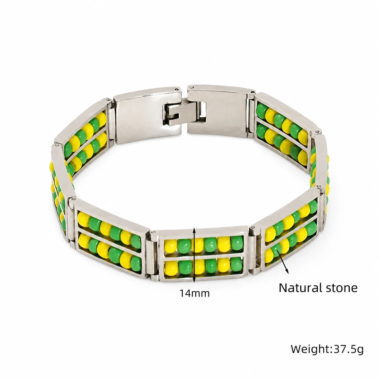 Vivid 18K Gold-Plated Double-Row Bead Link Bracelet - Silver Yellow Green