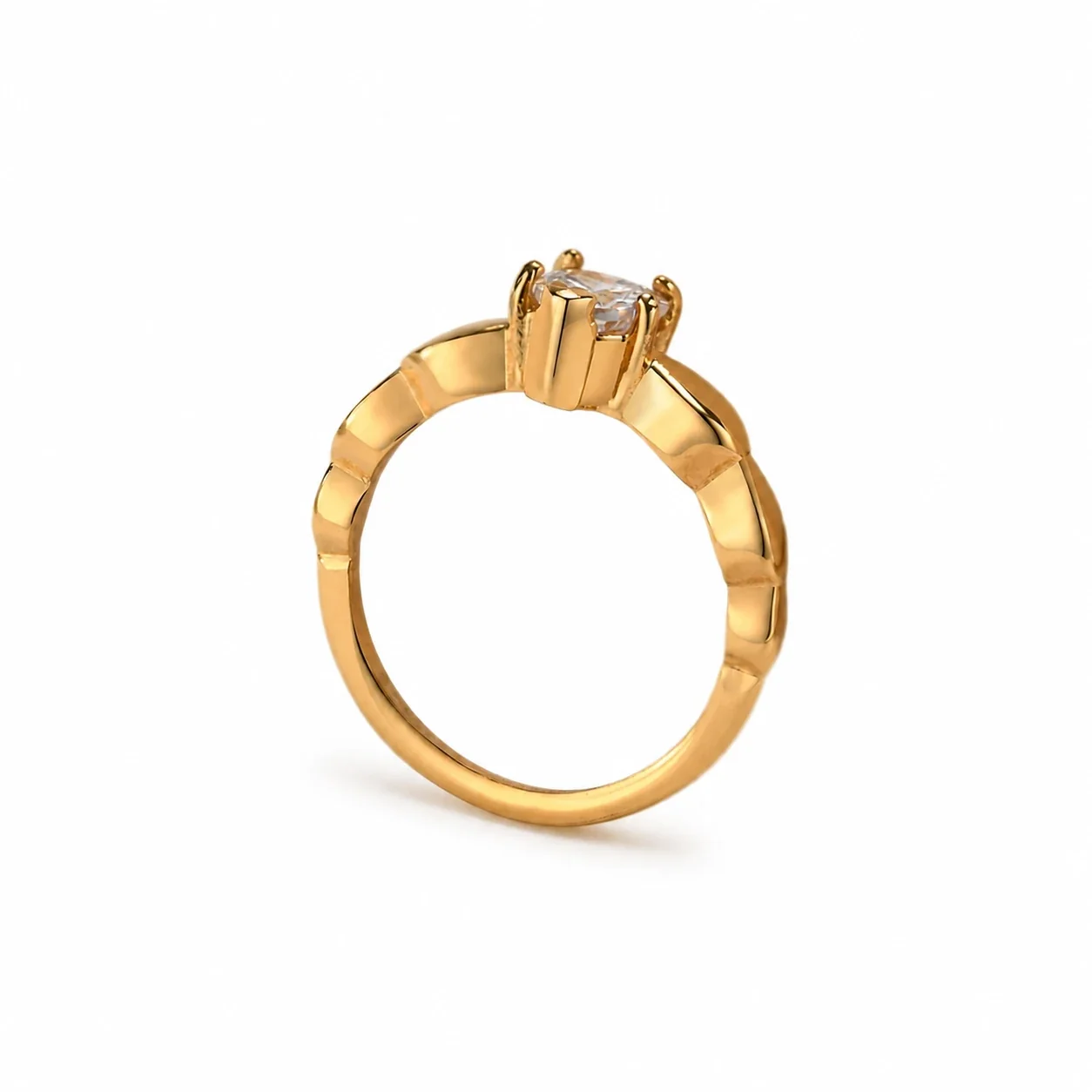 Romantic Stainless Steel Heart CZ Leaf Band Ring