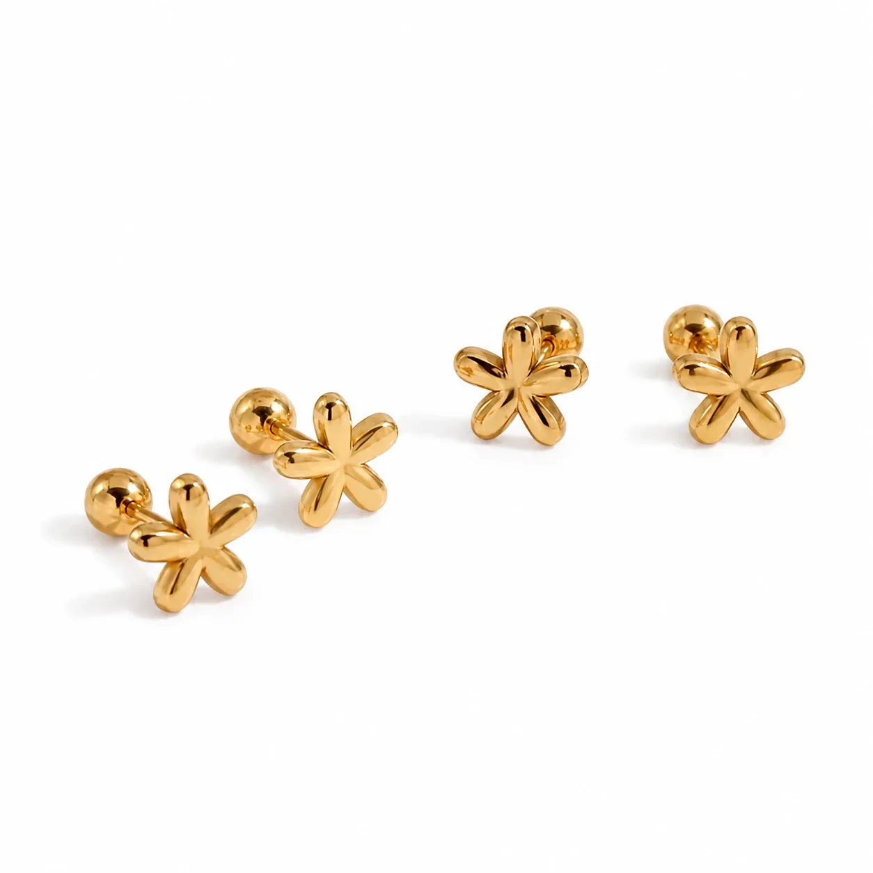 Petite 316 Stainless Steel Puffed Flower Stud Earrings