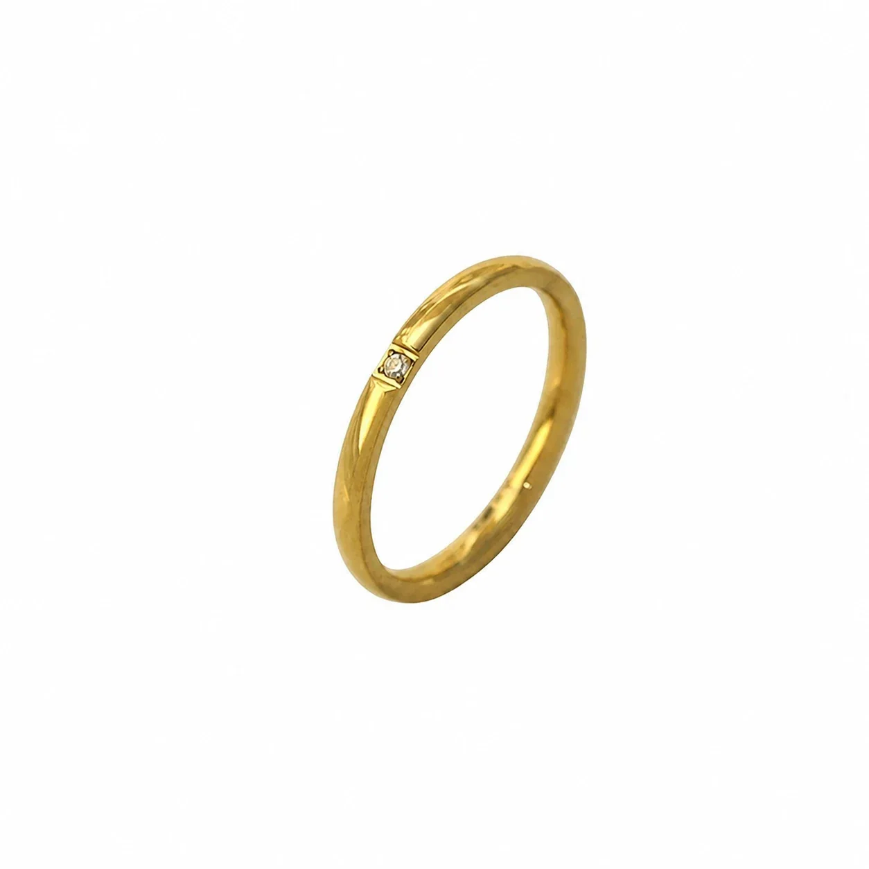 Delicate Stainless Steel Bezel CZ Band Ring