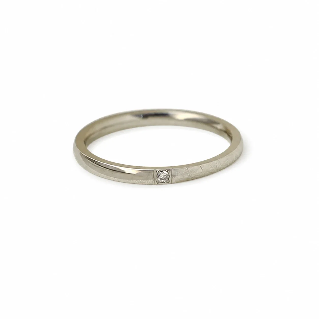 Delicate Stainless Steel Bezel CZ Band Ring